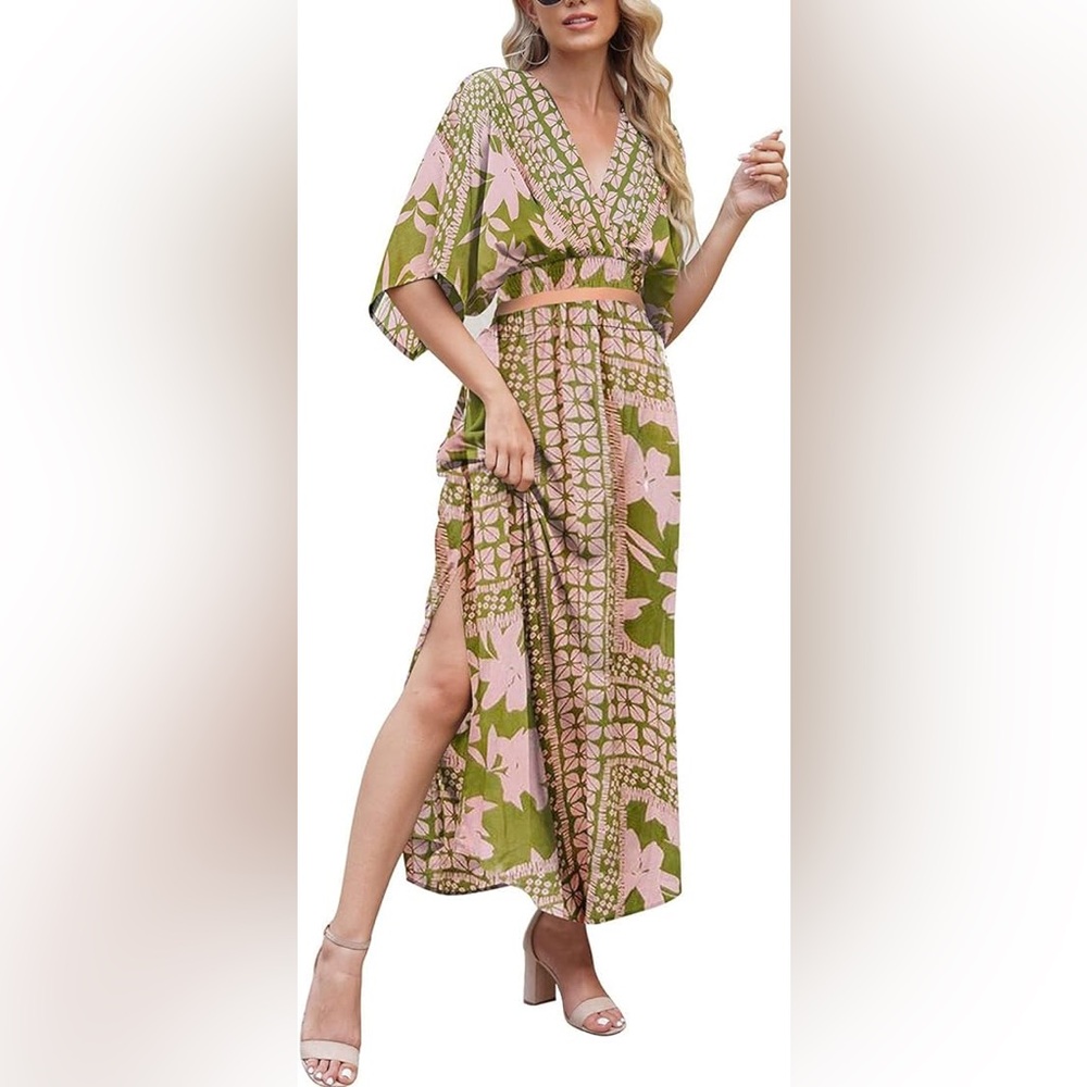 134. LARGE Women's Summer Maxi Dress Party Vacation High Slit Loose Long Beach - Picture 4 of 10